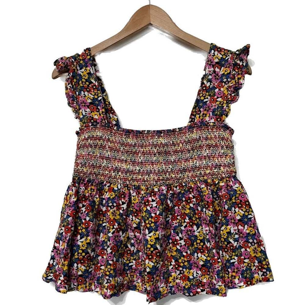 90s Retro Style Urban Outfitters Charlotte Smocked Ruffled Babydoll Top Floral